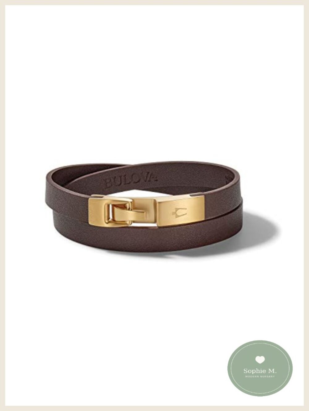 Bulova Double Wrap Leather Bracelet Brushed Gold-Tone Stainless Steel Hook